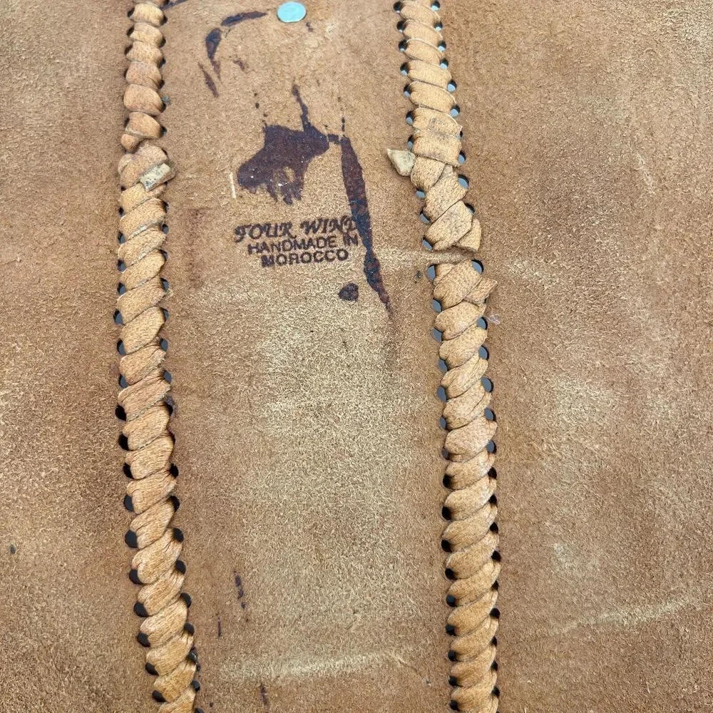 Vtg Four Winds‎ Leather Crossbody Brown Boho Hamsa Concho Morocco Braided Hippie